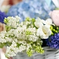 Корзина из гортензии и сирени "Морской Бриз" фото