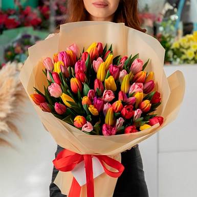 Букет из разноцветных тюльпанов "Радуга" L - фото 3
