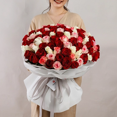 Букет из 101 микс розы 50 см "Тянь-Шань" - фото 2