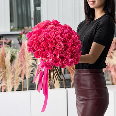 Букет из 51 Голландской розовой розы 50 см - фото 2