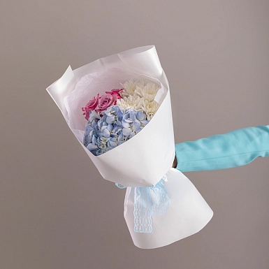 Букет из хризантем и гортензии "Аяру" - фото 3