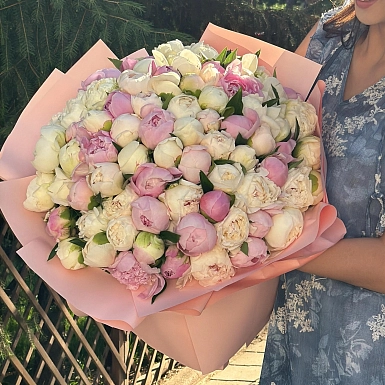 Букет из 101 бело-розового пиона от Скакодуб А.А. - фото 5