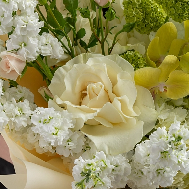 Букет с антуриумом "Пробуждение природы" в оформлении фото