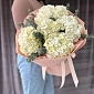 Букет из 5 белых гортензий с зеленью фото