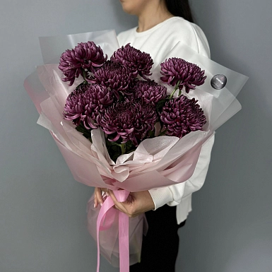Букет из 9 бордовых хризантем - фото 3