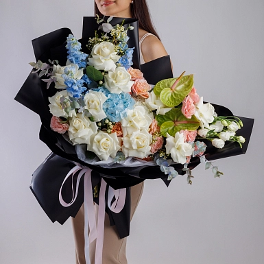 Букет с антуриумом "Black and White" - фото 3