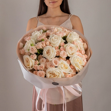 Букет из пионовидных роз "Ванильное облако" - фото 2