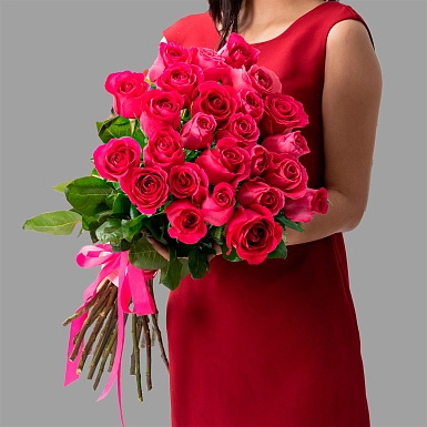 Букет из 25 розовых роз 80 см - фото 2