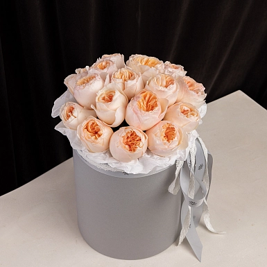 Коробка из 15 кремовых пионовидных роз David Austin - фото 3