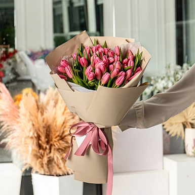 Букет из 51 розового тюльпана "Pink" - фото 3