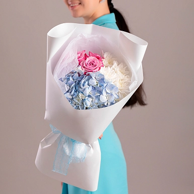 Букет из хризантем и гортензии "Аяру" - фото 2