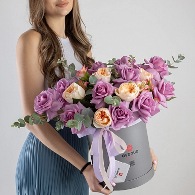 Композиция из роз в коробке "Lavender" - фото 2
