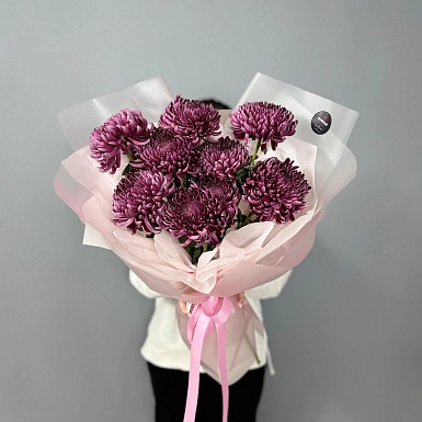 Букет из 9 бордовых хризантем - фото 1