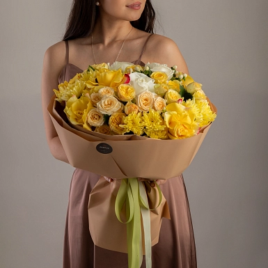Букет с хризантемами "Yellow" - фото 5