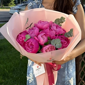 Букет из 9 малиновых пионов от Скакодуб А.А. с зеленью