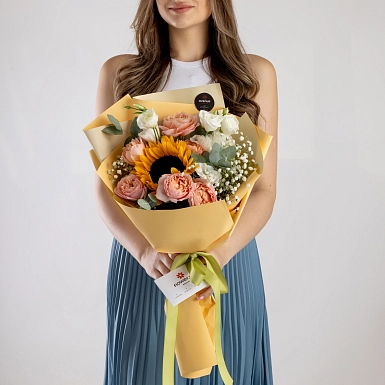 Букет с подсолнухом "Солнечный день" - фото 2