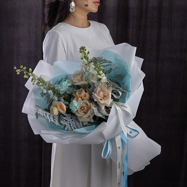 Букет из роз и маттиолы "Moon melody" S - фото 3