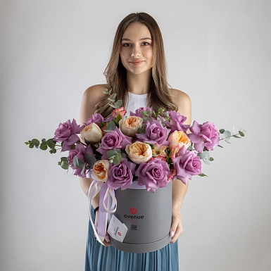Композиция из роз в коробке "Lavender" - фото 1