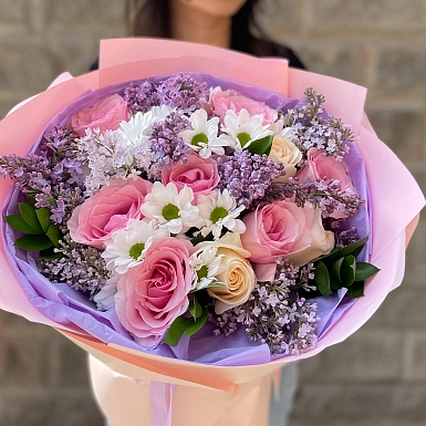 Букет из хризантем и сирени "Улыбка мамы" - фото 3