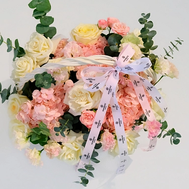 Корзина из гортензий и эустом "Рассвет" - фото 4