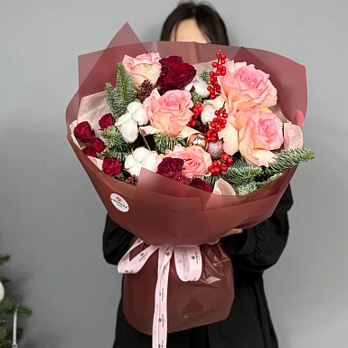 Зимний букет "Розовый лед" - фото 1