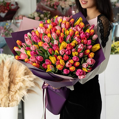 Букет из 201 разноцветного тюльпана "Меруерт" - фото 3