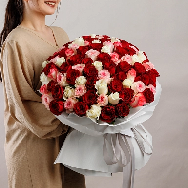 Букет из 101 микс розы 50 см "Тянь-Шань" - фото 1