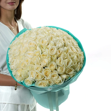 Букет из 101 белой розы 50 см "Тянь-Шань" - фото 1