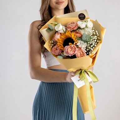 Букет с подсолнухом "Солнечный день" - фото 1