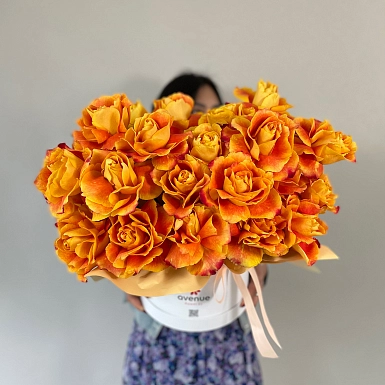 25 оранжевых сортовых Голландских роз в коробке - фото 1