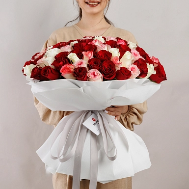 Букет из 101 микс розы 50 см "Тянь-Шань" - фото 3