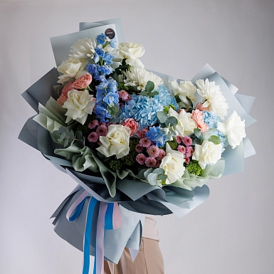 Букет с дельфиниумом "Цвет настроения" фото