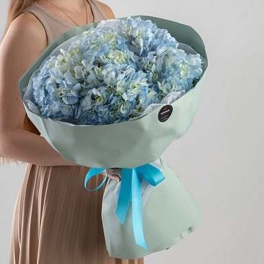 Букет из 5 голубых гортензий фото