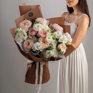 Букет из пионовидных роз "Зефир в шоколаде" - фото 3