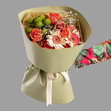 Букет из хризантем и гербер "Lime" - фото 1