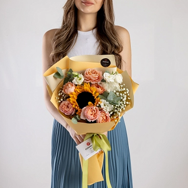 Букет с подсолнухом "Солнечный день" - фото 3