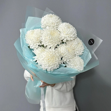 Букет из 9 белых хризантем - фото 3