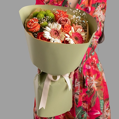 Букет из хризантем и гербер "Lime" - фото 3