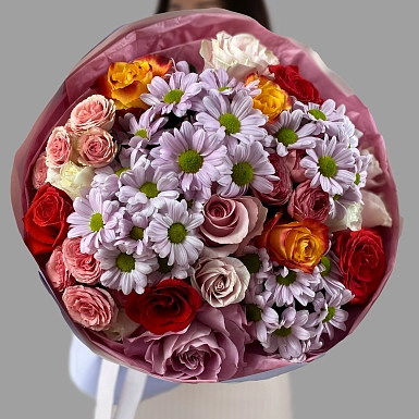 Букет из роз и хризантем "Амалия" - фото 3
