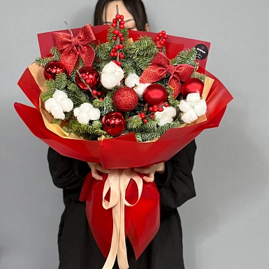 Новогодний букет "Зимний рубин" - фото 1