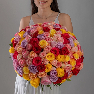Букет из 151 разноцветной розы 50 см - фото 2