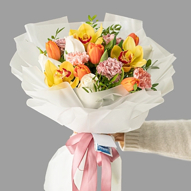 Букет из роз и орхидей "Золотая пора" - фото 3