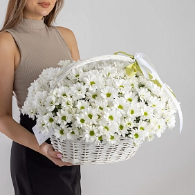 Композиция из хризантем в корзине "Ромашковое поле"