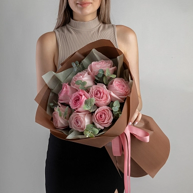 Букет из пионовидных роз David Austin 9 шт - фото 4