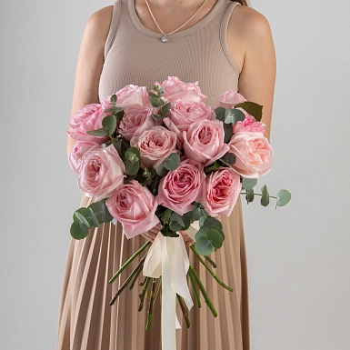 Букет из 15 пионовидных роз "Pink O'hara" - фото 3