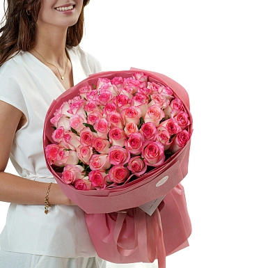 Букет из 51 нежно-розовой розы 50 см "Тянь-Шань" - фото 3