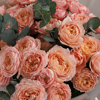 Букет из 11 кустовых пионовидных роз Julietta с зеленью - фото 5