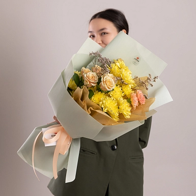 Букет из роз и хризантем "Yellow dream" - фото 5