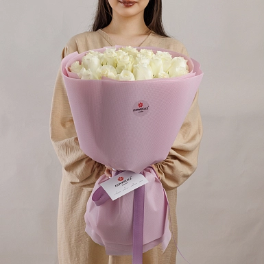 Букет из 25 белых роз 50 см "Тянь-Шань" - фото 3