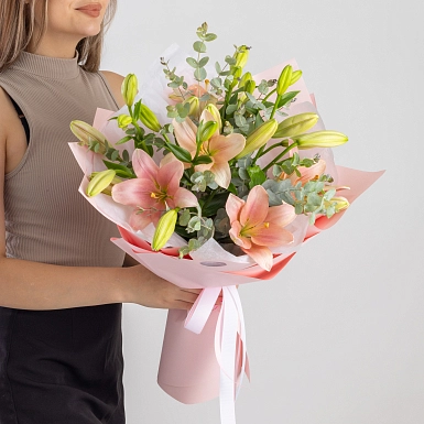 Букет из 5 розовых лилий азиаток “Lily” - фото 3